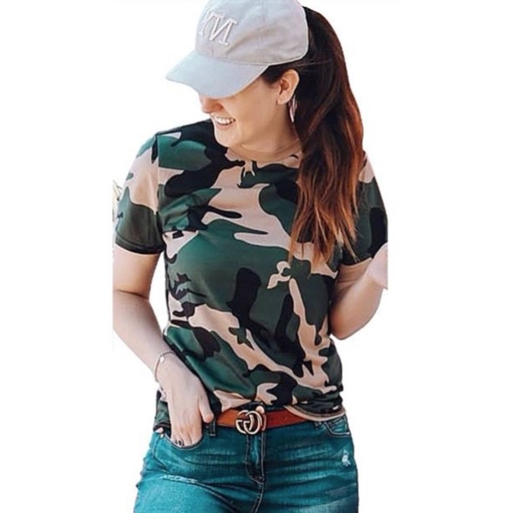 BLOOMING JELLY Short Sleeve Camo Print Tee Shirt Top XL